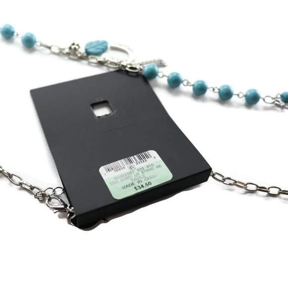 Thalia Sodi Two-Tone Beaded Charm Feather Horseshoe Necklace Turquoise - Picture 5 of 5